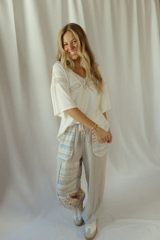 Andie Floral Patch Pants, Grey - The Red Thread Boutique
