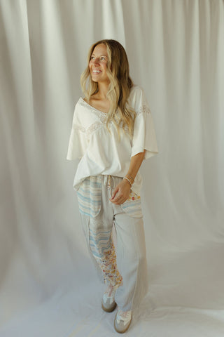 Lace Trim V Neck, White - The Red Thread Boutique