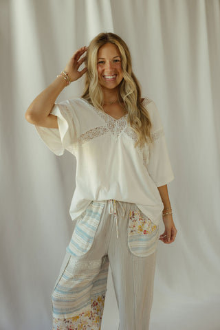 Lace Trim V Neck, White - The Red Thread Boutique