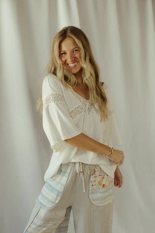 Lace Trim V Neck, White - The Red Thread Boutique