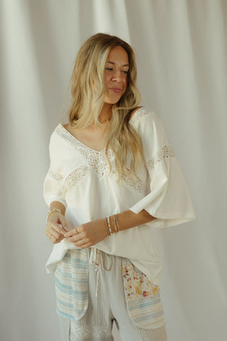 Lace Trim V Neck, White - The Red Thread Boutique