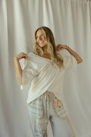 Lace Trim V Neck, White - The Red Thread Boutique