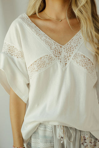 Lace Trim V Neck, White - The Red Thread Boutique
