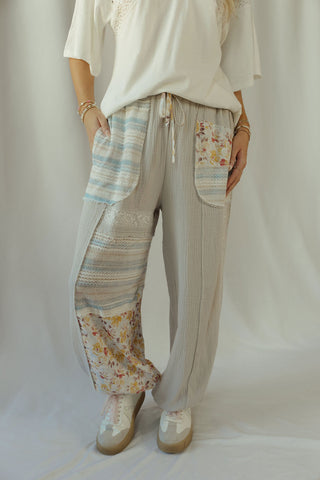 Andie Floral Patch Pants, Grey - The Red Thread Boutique