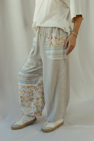 Andie Floral Patch Pants, Grey - The Red Thread Boutique