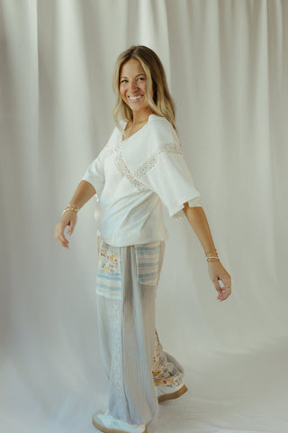 Andie Floral Patch Pants, Grey - The Red Thread Boutique