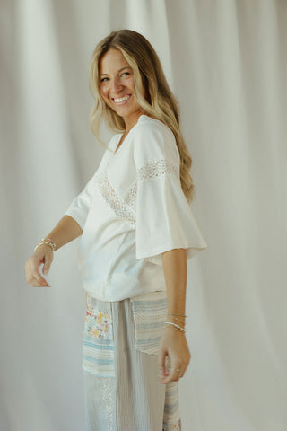 Lace Trim V Neck, White - The Red Thread Boutique