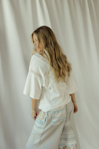 Lace Trim V Neck, White - The Red Thread Boutique