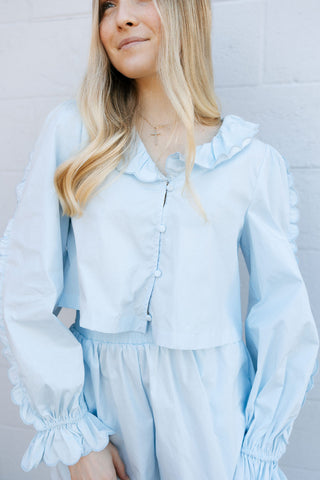 Scallop V Neck Set, Lt Blue
