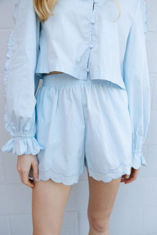 Scallop V Neck Set, Lt Blue