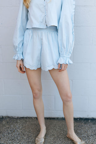 Scallop V Neck Set, Lt Blue