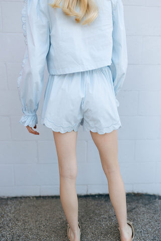 Scallop V Neck Set, Lt Blue