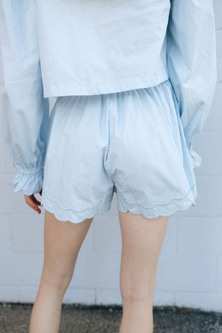 Scallop V Neck Set, Lt Blue