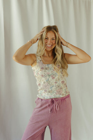 Rhea Floral Square Neck Tank - The Red Thread Boutique