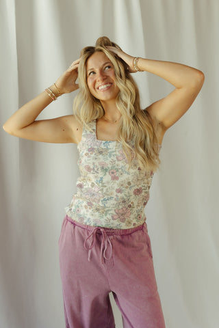 Rhea Floral Square Neck Tank - The Red Thread Boutique