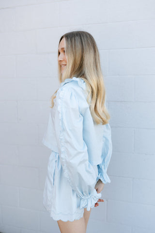 Scallop V Neck Set, Lt Blue