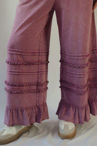 Vayda Ruffle Trim Pants, Raspberry - The Red Thread Boutique