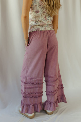Vayda Ruffle Trim Pants, Raspberry - The Red Thread Boutique