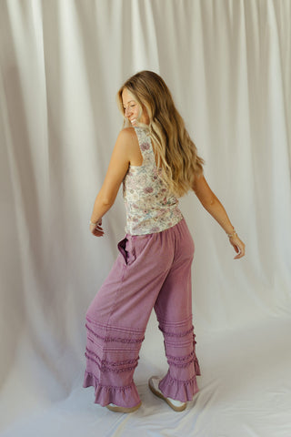 Vayda Ruffle Trim Pants, Raspberry - The Red Thread Boutique