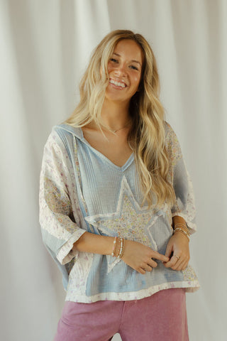 Star Hooded Top, Blue - The Red Thread Boutique