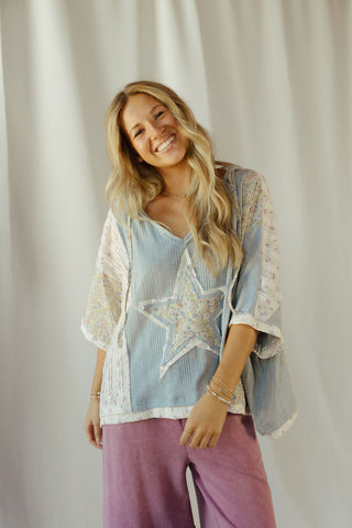 Star Hooded Top, Blue - The Red Thread Boutique