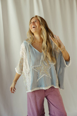 Star Hooded Top, Blue - The Red Thread Boutique
