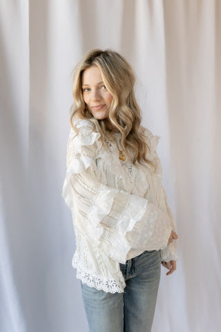 Amber Ruffle Lace Top, Natural