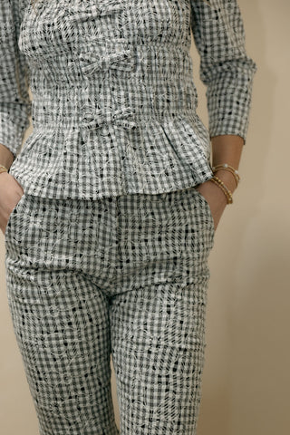 Sofie Gingham Embroidered Capri Bottom - The Red Thread Boutique