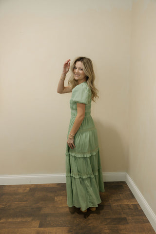 Quincy Smocked Button Tiered Dress, Mint - The Red Thread Boutique