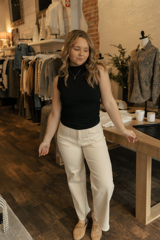 Mockneck Sleeveless Top, Black