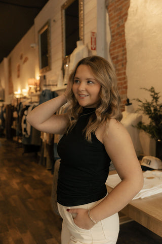 Mockneck Sleeveless Top, Black