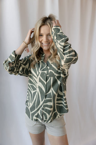Z Supply Alfie Tova Palm Button Up, Tea Leaf