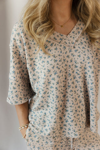 Fleur Ribbed Floral Tee, Khaki Multi