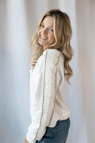 Sundrift Crochet Sweatshirt, White - The Red Thread Boutique
