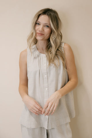 Caelis Tank, Sand Gingham - The Red Thread Boutique