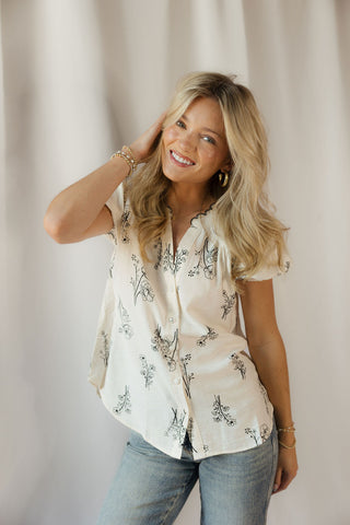 Elsie Floral Print Top, Natural