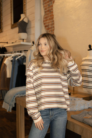 Striped Tee, Blue/Brown - The Red Thread Boutique