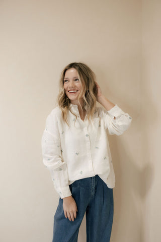 Willow Shirt, Ivory Blue Floral - The Red Thread Boutique
