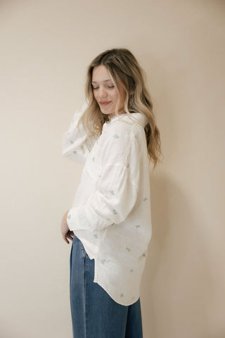 Willow Shirt, Ivory Blue Floral - The Red Thread Boutique