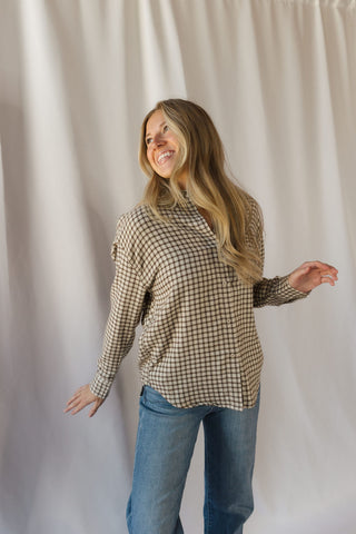 Z Supply River Plaid Button Up, Dark Chocolate - The Red Thread Boutique
