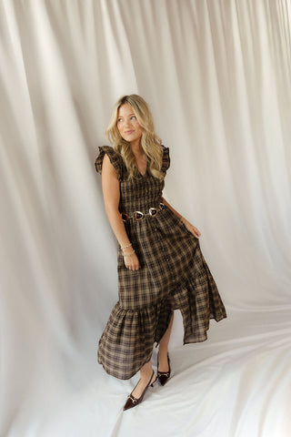 Josie Plaid Smocked Dress, Brown