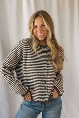Dani Stripe Cardigan , Dark Brown - The Red Thread Boutique