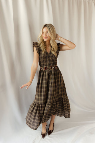 Josie Plaid Smocked Dress, Brown