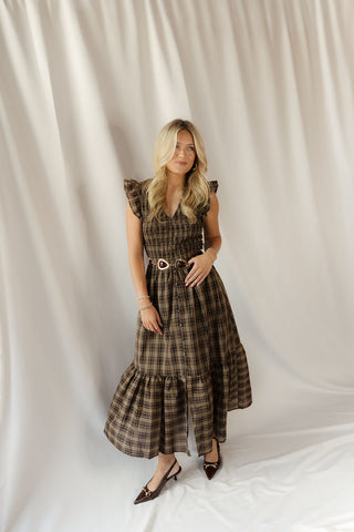 Josie Plaid Smocked Dress, Brown