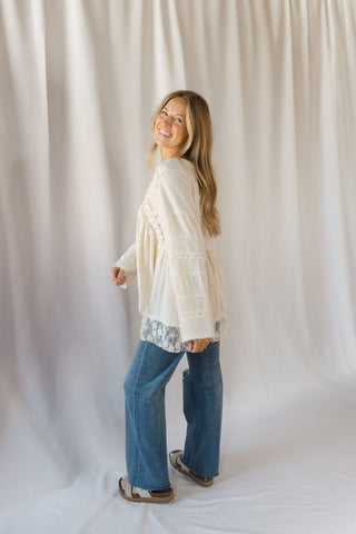 Perry Lace Studded V Neck, Natural - The Red Thread Boutique