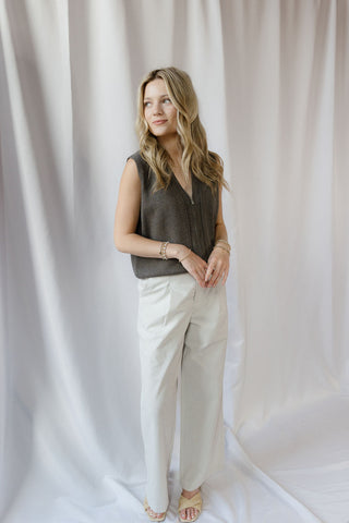 Rosalynn Stripe Pants, White/Tan Stripe