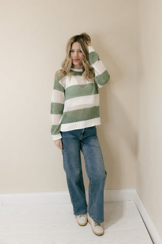Floriana Sweater, Olive Stripe - The Red Thread Boutique