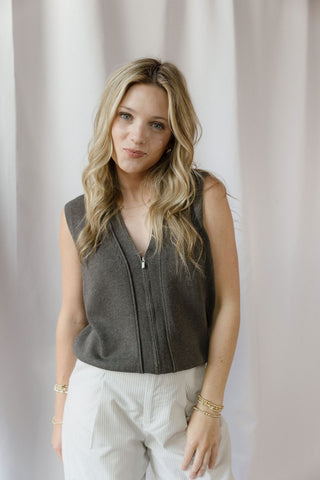Rue 2-Way Zip Vest, Charcoal - The Red Thread Boutique