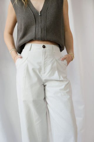 Rosalynn Stripe Pants, White/Tan Stripe