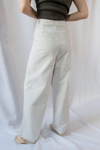 Rosalynn Stripe Pants, White/Tan Stripe